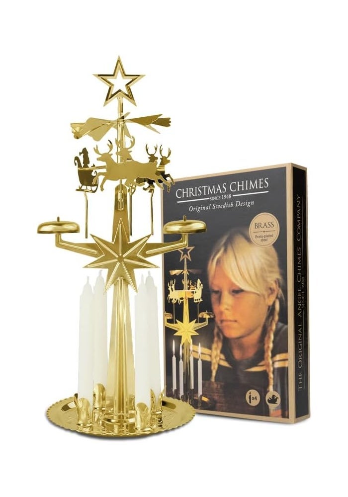 Angel Chimes Christmas Decoration with Candles - Santa Design in Brass - Image 1